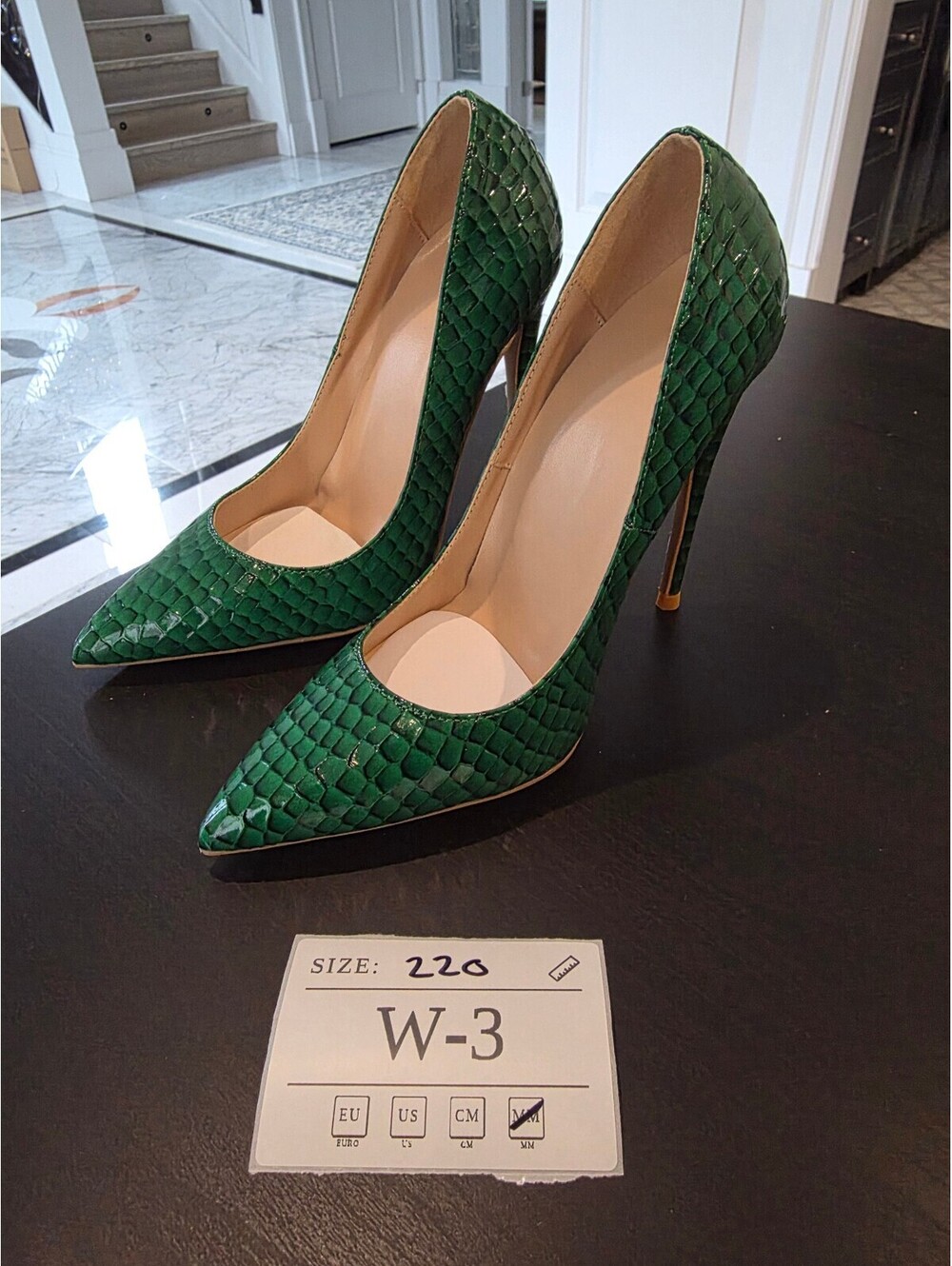 Green Snake Print Stiletto Heels - Women's